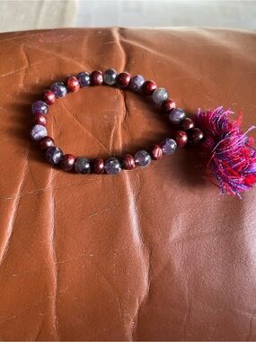 Handmade Purple & Burgundy Beaded Bracelet with Tassel